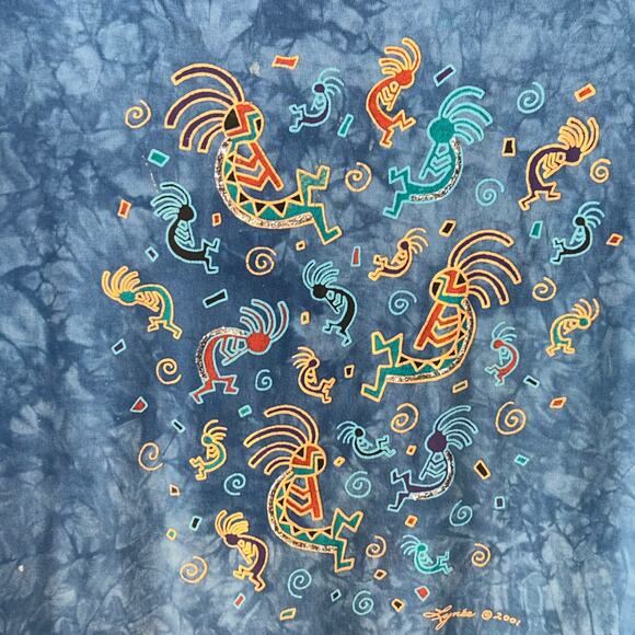 Vintage Cactus Bay Womens Blue Tie Dye Maxi Dress Kokopelli Medium southwestern - Picture 3 of 12